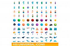 100 universal icons set, cartoon style Product Image 1