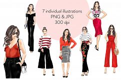 Fashion Clipart Girls in Red and Black, watercolour illustration Product Image 3