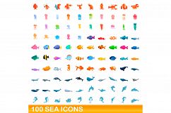100 sea icons set, cartoon style Product Image 1