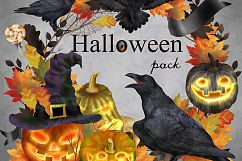 Halloween clipart set with raven pumpkin fall leaves sweets Product Image 4