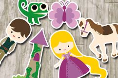Fairytale clipart, prince, long hair princess, horse, tower Product Image 2