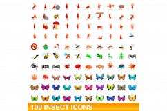 100 insect icons set, cartoon style Product Image 1