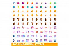 100 universal icons set, cartoon style Product Image 1