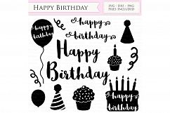Happy Birthday SVG Files Birthday hat, party balloon, birthday cake svg cutting files Cricut and Silhouette SVG dxf png jpg included Product Image 1