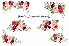 Watercolor Marsala Roses &amp; Foliage Product Image 5