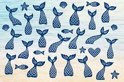 Mermaid tails, fishes, starfishes, shells silhouettes SVG DXF PNG EPS Cutting Files. Mermaid tail SVG, Mermaid Bundle SVG. Product Image 1