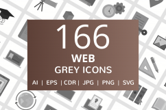 166 Web Flat Greyscale Icons Product Image 1
