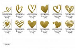 30 Gold Glitter Hand Drawn Heart Clip Arts Wedding Valentine Product Image 8