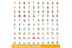 100 people icons set, cartoon style Product Image 1