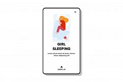 Girl Sleeping In Bedroom Comfortable Bed Vector Product Image 1