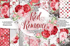Watercolor RED ROMANCE digital paper pack Product Image 1