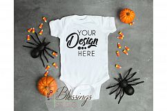 Halloween Mockup White One piece bodysuit Fall Flat Lay Baby Product Image 1