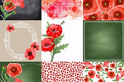 Poppy Flower Digital Paper, patterned paper, watercolor flowers, seamless pattern, poppies paper, scrapbooking paper, floral patterns, red Product Image 3
