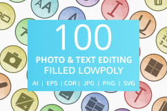 100 Photo &amp; Text Editing Filled Low Poly Icons Product Image 1