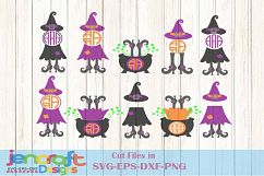 Witch SVG Monogram Halloween Witch Legs in Cauldron Design Product Image 1