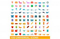 100 universal icons set, cartoon style Product Image 1