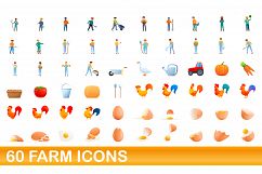 60 farm icons set, cartoon style Product Image 1
