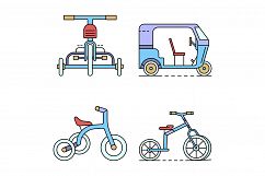Tricycle icon set line color vector Product Image 1