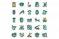 Snorkeling equipment icons set, outline style Product Image 1
