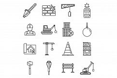 City demolition work icons set, outline style Product Image 1