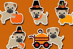 Thanksgiving Pugs clipart graphic, cute pug dog pet clip art Product Image 2