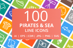 100 Pirate &amp; Sea Line Multicolor B/G Icons Product Image 1