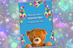 Teddy Bear Invitation, Birthday Card, Birthday Party Product Image 1
