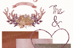 DEER ANTLER FLORAL Clipart Peach Flowers Rustic Floral Bouquets Watercolor Digital Background Paper Wedding graphics Product Image 4