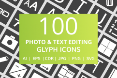 100 Photo &amp; Text Editing Glyph Inverted Icons Product Image 1