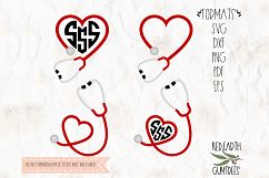 Heart stethoscope monogram frame SVG, DXF,PNG,EPS formats Product Image 1