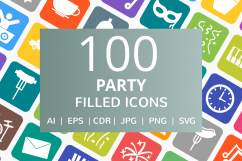 100 Party Filled Round Corner Icons Product Image 1
