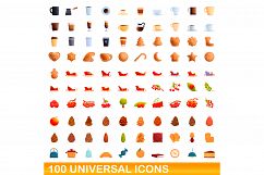 100 universal icons set, cartoon style Product Image 1