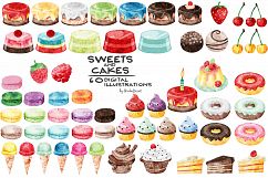 Sweets and Cakes Watercolor Illustrations &amp; Patterns Product Image 2