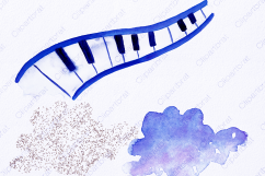 WATERCOLOR MUSIC Clipart Royal Blue Purple Music Notes Treble Clef Piano Keys Fun Watercolour Paint Splash Graphics Product Image 3