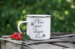Camping tin mug mockup cup mock up metal camp enamel silver rim rustic camper cup template white mugs mock ups psd smart object Product Image 1