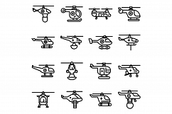 Rescue helicopter icons set, outline style Product Image 1