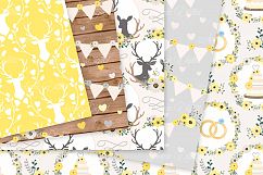 Yellow and Gray Wedding Digital Paper - Yellow Rustic Deer Wedding Seamless Patterns Product Image 2