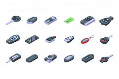 Smart car key icons set, isometric style Product Image 1