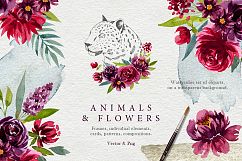 Animals and watercolor flowers Product Image 1
