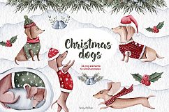 Cute Christmas dogs winter watercolor clipart Product Image 1
