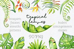 Tropical leaves Watercolor clipart Product Image 1