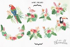 Watercolor Tropical Clipart Bouquets Aloha Flamingo Toucan Parrot Flowers Product Image 4