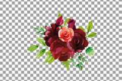 Watercolor Red and Burgundy Roses and leafs clip art pack Product Image 20