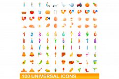 100 universal icons set, cartoon style Product Image 1