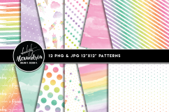 Rainbow Unicorn Clipart Graphics &amp; Digital Paper Patterns Bundle Product Image 2