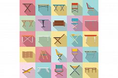 Folding furniture icons set, flat style Product Image 1