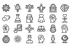 Self-esteem icons set, outline style Product Image 1