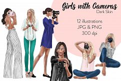 Fashion illustration clipart - Girls with Cameras - Dark skin Product Image 1