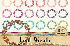 100 Leaf Wreath Clip Arts, Botanical Wreath Clip Arts Product Image 1