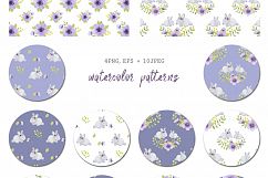 Watercolor hares and flowers Product Image 4